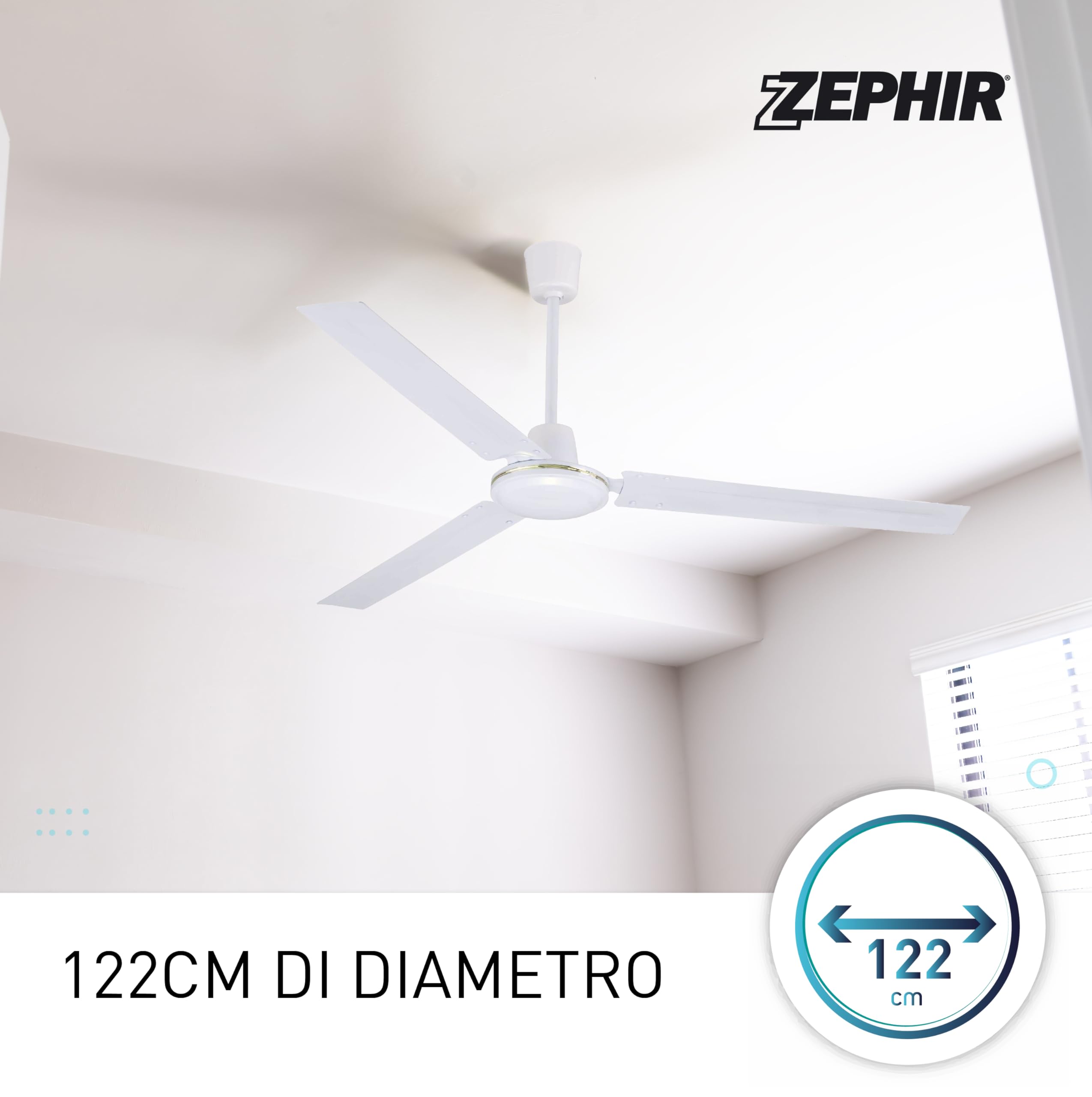 Zephir ZFS8120 Ventilatore da Soffitto in Metallo, Bianco