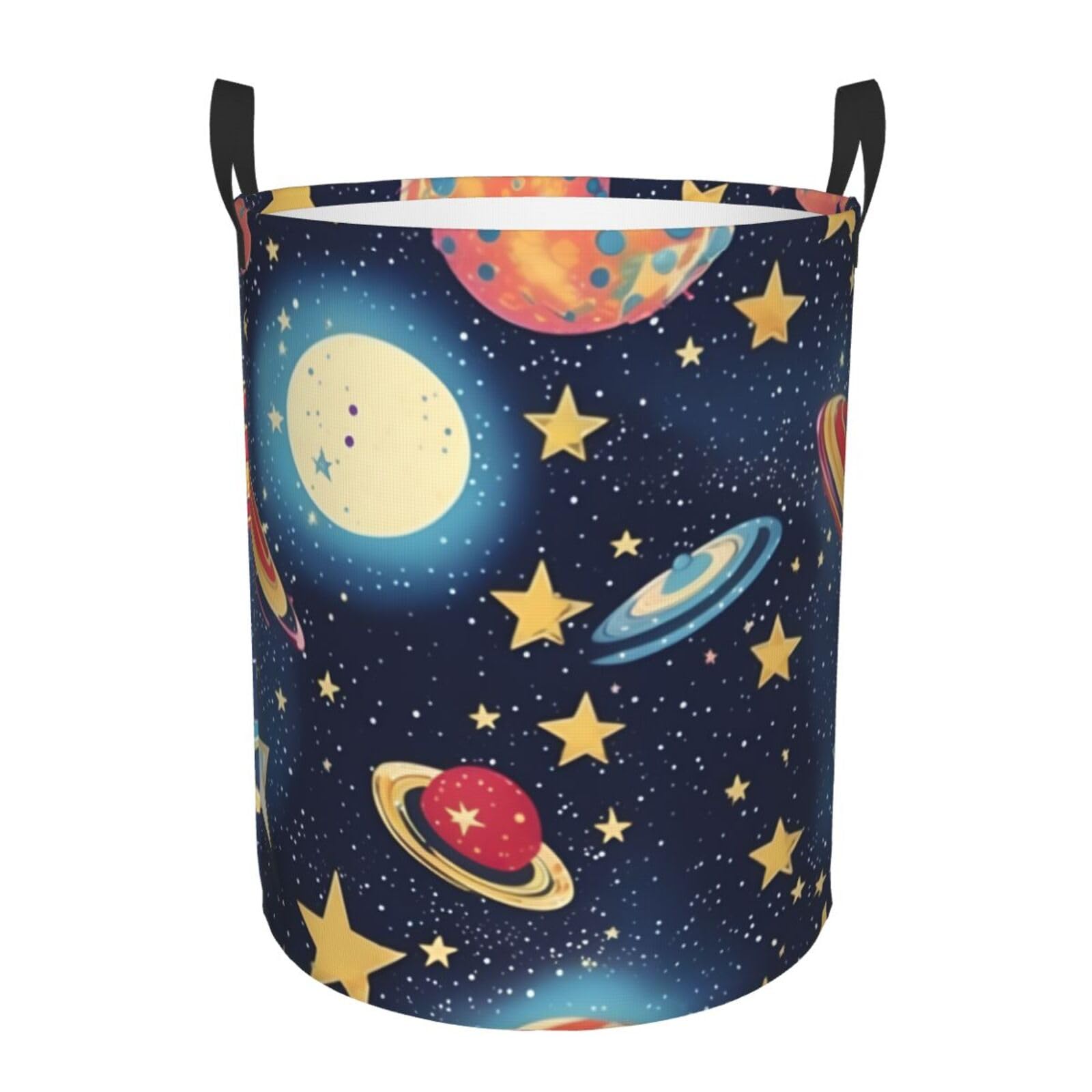 S Collapsible Laundry Hamper Round Starry Sky Universe Space Print Storage