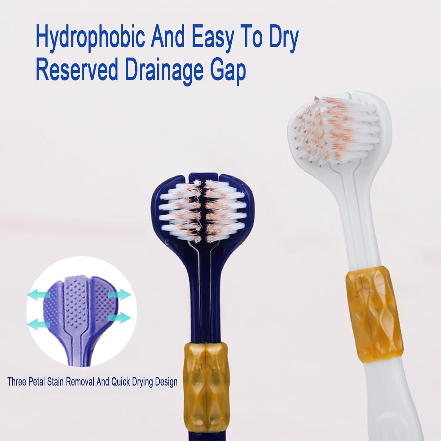 6 Pcs 3-Sided Toothbrush,Adult Toothbrushes,Soft Brushed 3-Sided Cleaning Toothbrush (Dark Blue-White)