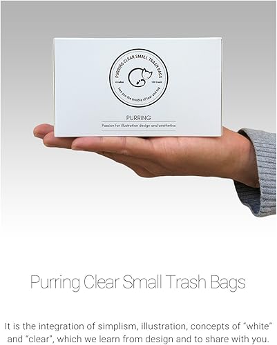 Miniatura 7 de Purring Bolsas de basura pequeñas transparentes con dibujo estético de ilustración simple, bolsas de basura de 4 galones con dispensación rápida,