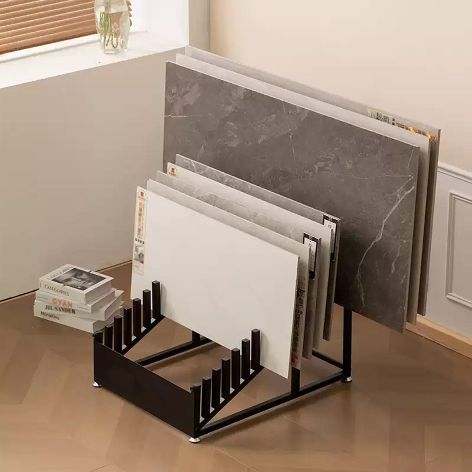 Ceramic Tile Display Rack, Metal Sample Holder for Display of Wall, Floor Panels, Along with Stone Veneer, Capacity for 16 Ceramic Tiles, for Showroom, Retail Store, Renovation Company(Large)