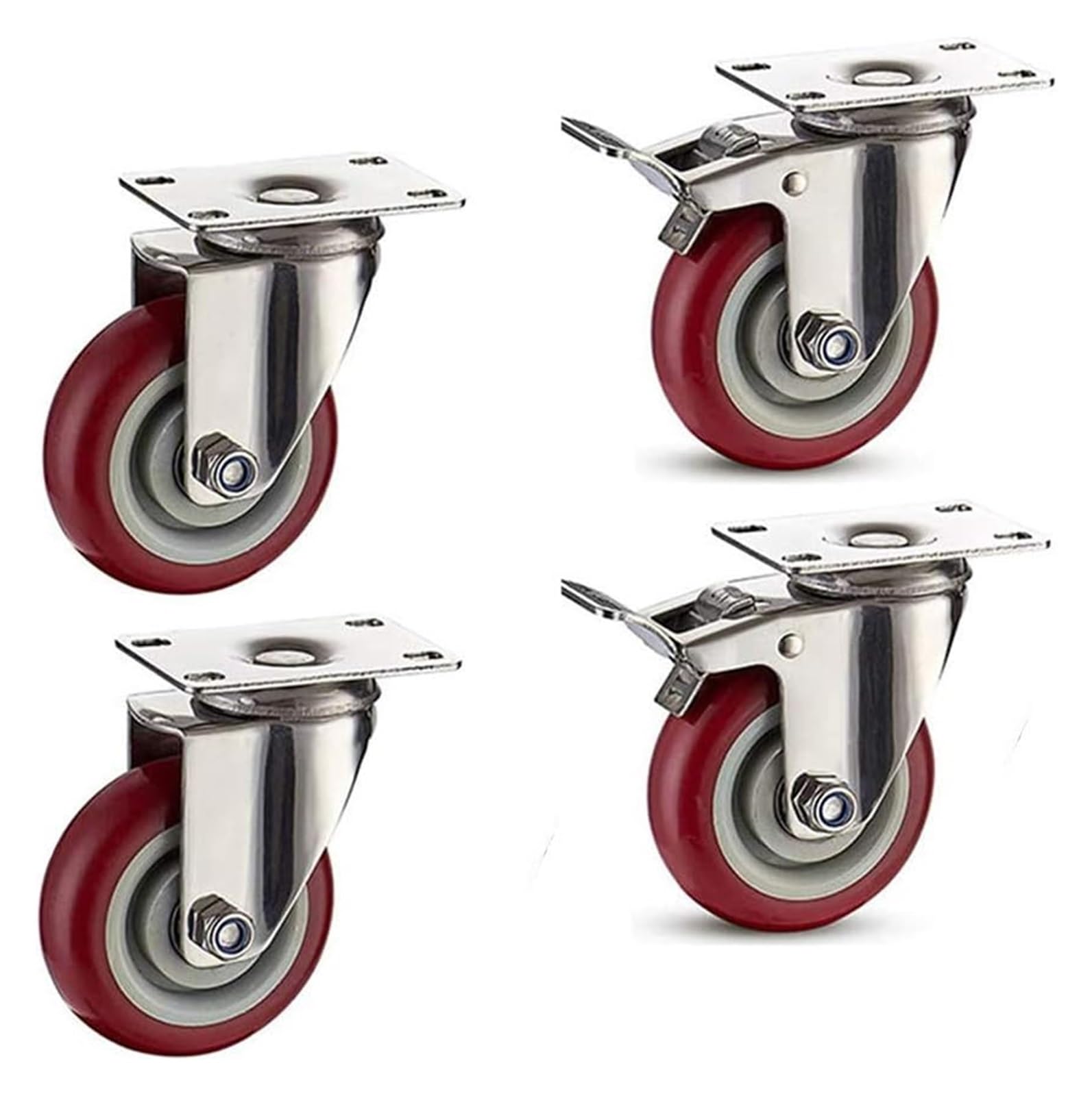 GYRAZXS Heavy Duty 4x Wheels for Trolleys & Carts 300kg Load Capacity Polyurethane Casters with Brake Ideal for Workbenches Sofas & Shoe Baskets.