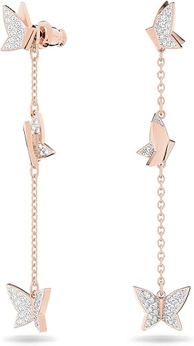 Vista 2 de Pendientes colgantes Lilia, Mariposa, Largos, Blanco, Baño en tono oro rosa, Latón, No es una piedra preciosa