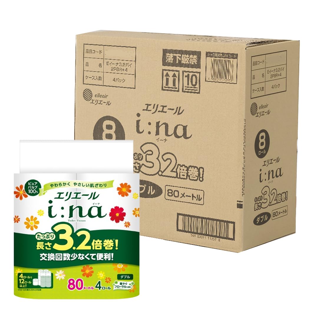 エリエール トイレットペーパー i:na(イーナ) 3.2倍巻き 80m×32ロ…