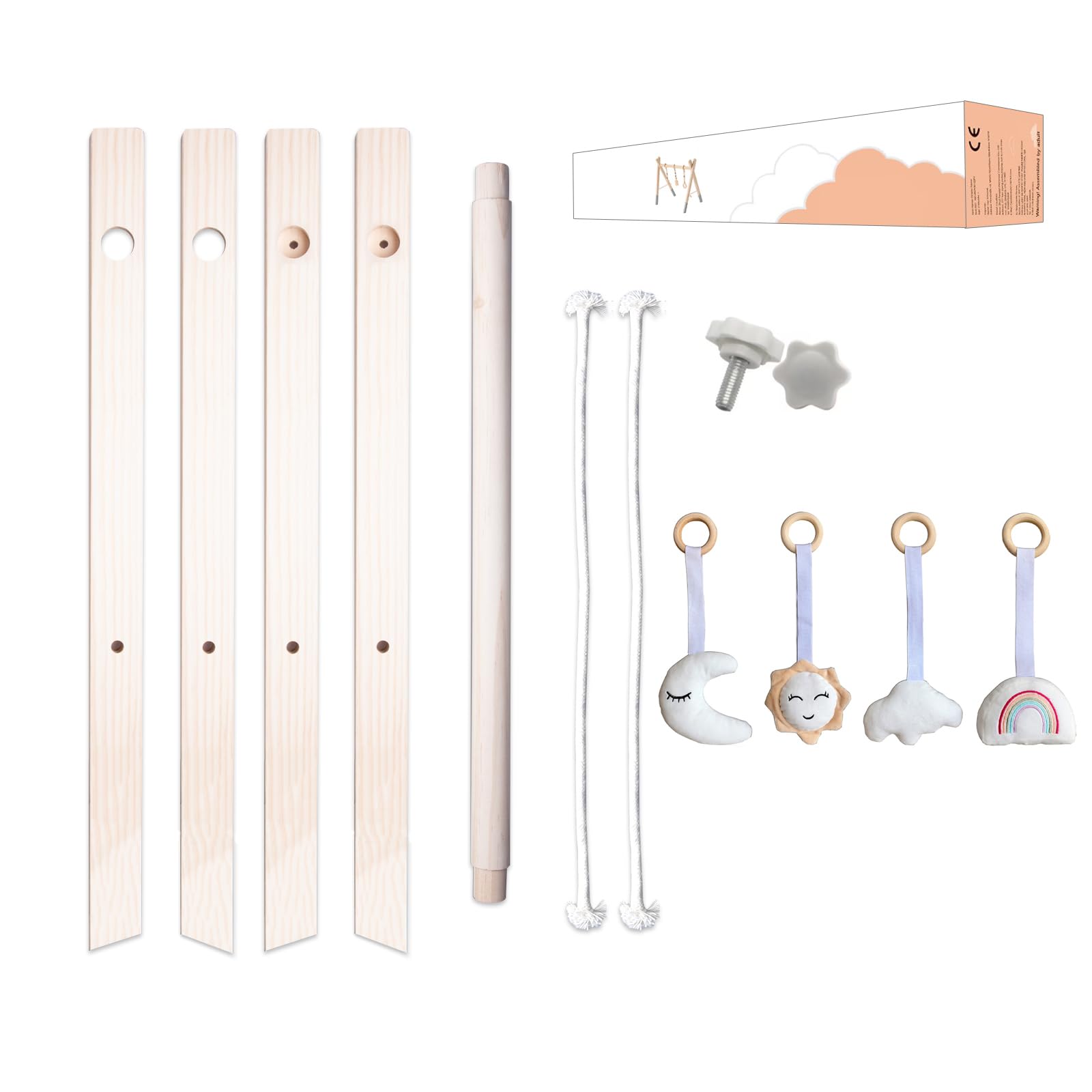 Caudblor Trappez de jeu en bois pour bébé - Puzzle gym avec pendentif - Jouet actif pour chambre de bébé - Décoration de chambre d'enfant