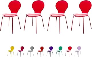 Tenzo 610-069, Set di 4 sedie di design Flower, seduta in compensato laccato opaco, cuscino in finta pelle e gambe in metallo laccato, 87 x 46 x 57 cm, Rosso (Rot)
