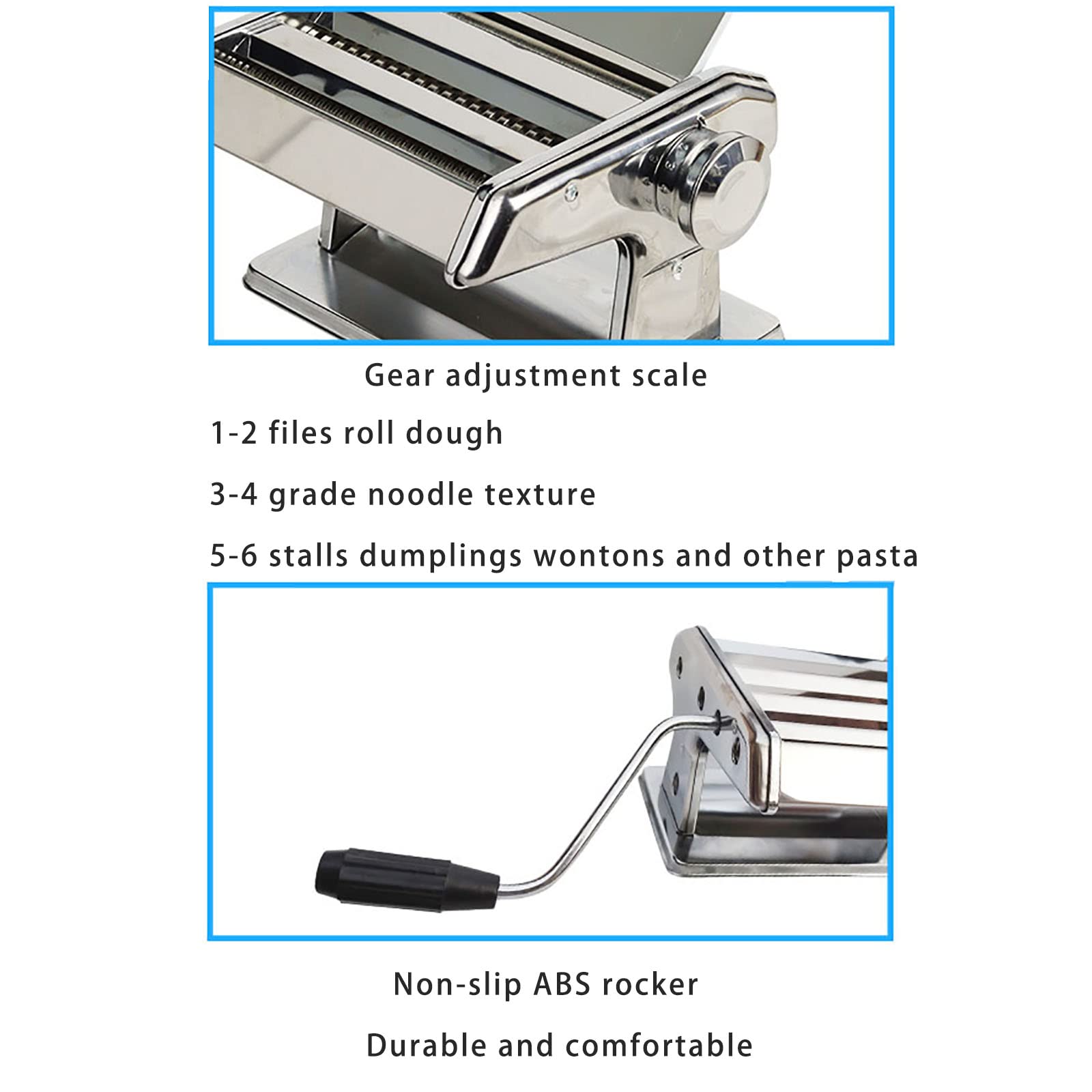 Máquina para Hacer Pasta de Cocina Máquina para Hacer Fideos Manual de Acero Inoxidable con 6 ajustes de Espesor Ajustable Fideos de Dos Anchos 0.07/0.156 Pulgadas para Hacer FID