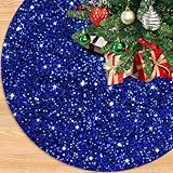 PATYDEST 60 Inch Christmas Tree Skirt Blue Large Velvet Tree Skirts Sequin Tree Skirt Christmas Decoration Glitter Christmas Tree Skirts Luxury Sparkle Tree Mats for Celebration Winter Holiday