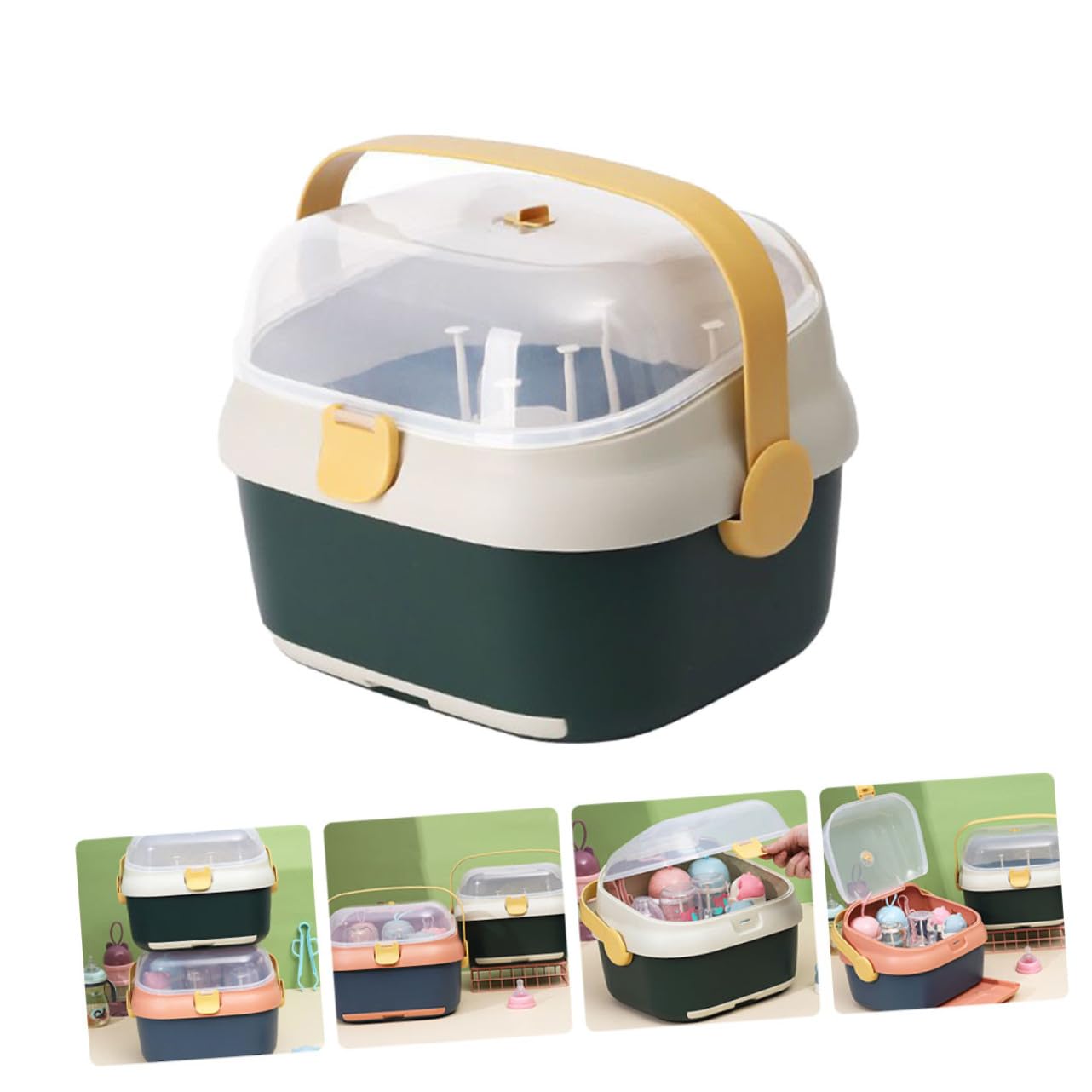 Babyflaschen Trocknungsbox mit Deckel Abtropfbehälter Frei für Babyflaschen und Becher Grün Weiß Große Aufbewahrungsbox Babyprodukte
