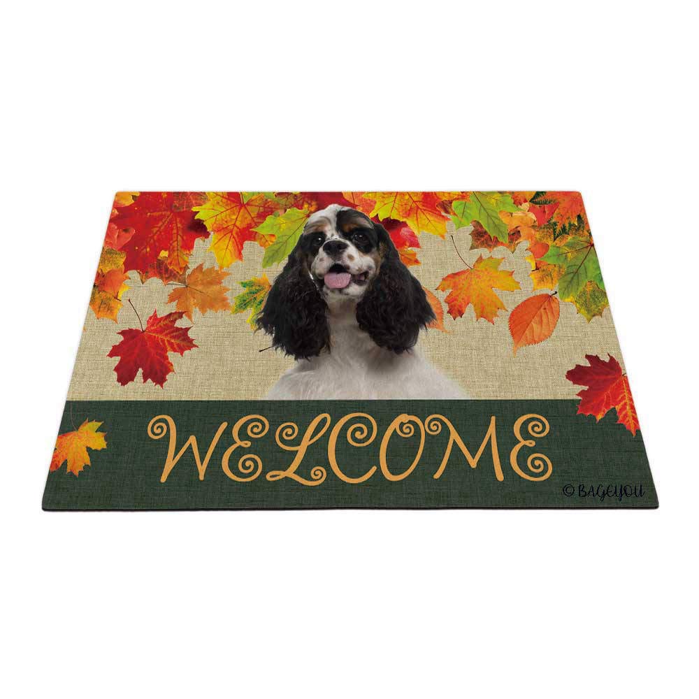 BAGEYOU Welcome Fall with My Favorite Dog Cocker Outdoor Doormat Maple Leaf Harvest Season Rustic Decor Porch Rugs Floor Mat 35.4" x 23.6"