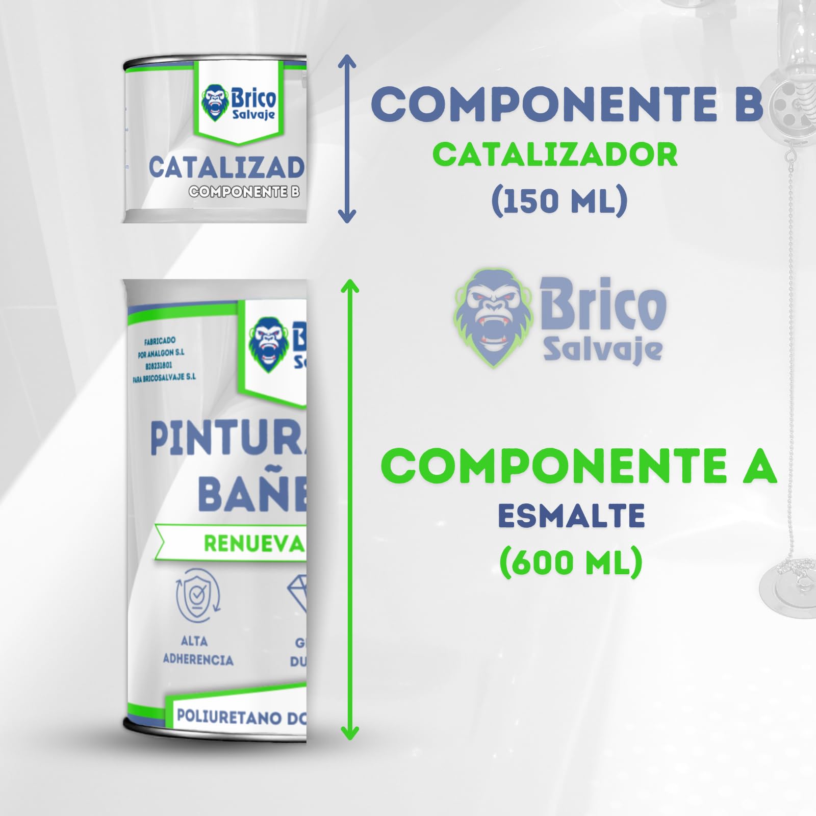 Pintura para Bañeras Acabado Mate | Poliuretano 2 Componentes 600+150 | Renueva tu Bañera sin Obras | Fácil Aplicación con Rodillo o Brocha en Baños Interiores (Negro)
