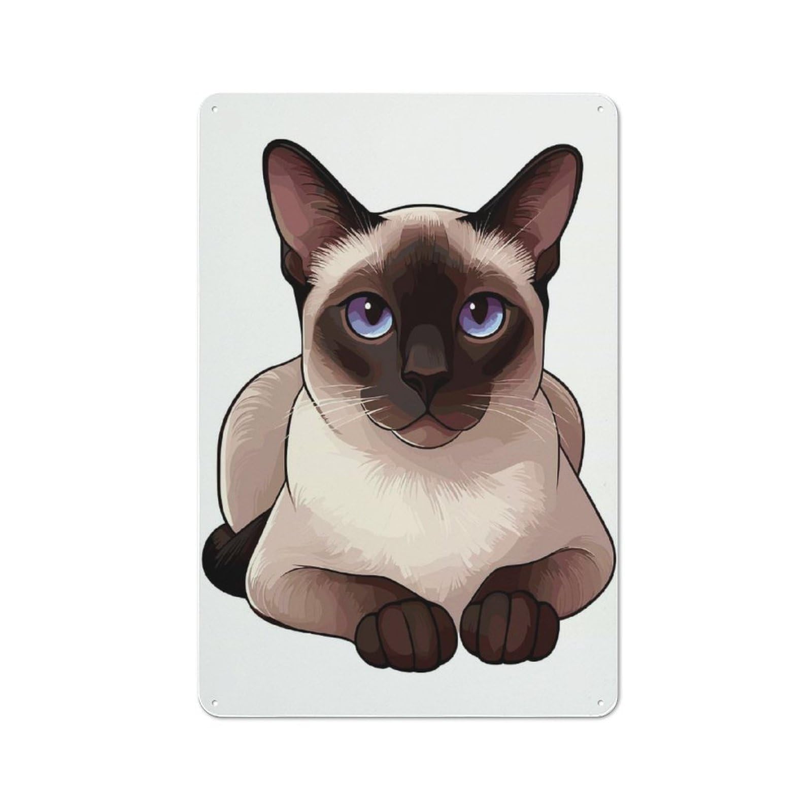 Junmoney Siamese Cat Illustration Retro Metal Sign 30X20cm For Hobby Room Or Studio, Autumn Wall Decor For Creative Interior Collectors