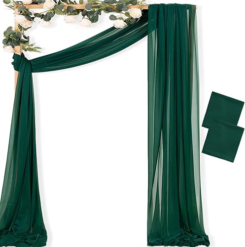 MLMC 2 paneles de tela verde esmeralda para arco de boda, 29 pulgadas x 20 pies, cortinas de gasa extralargas transparentes de 6.6 yardas, paneles