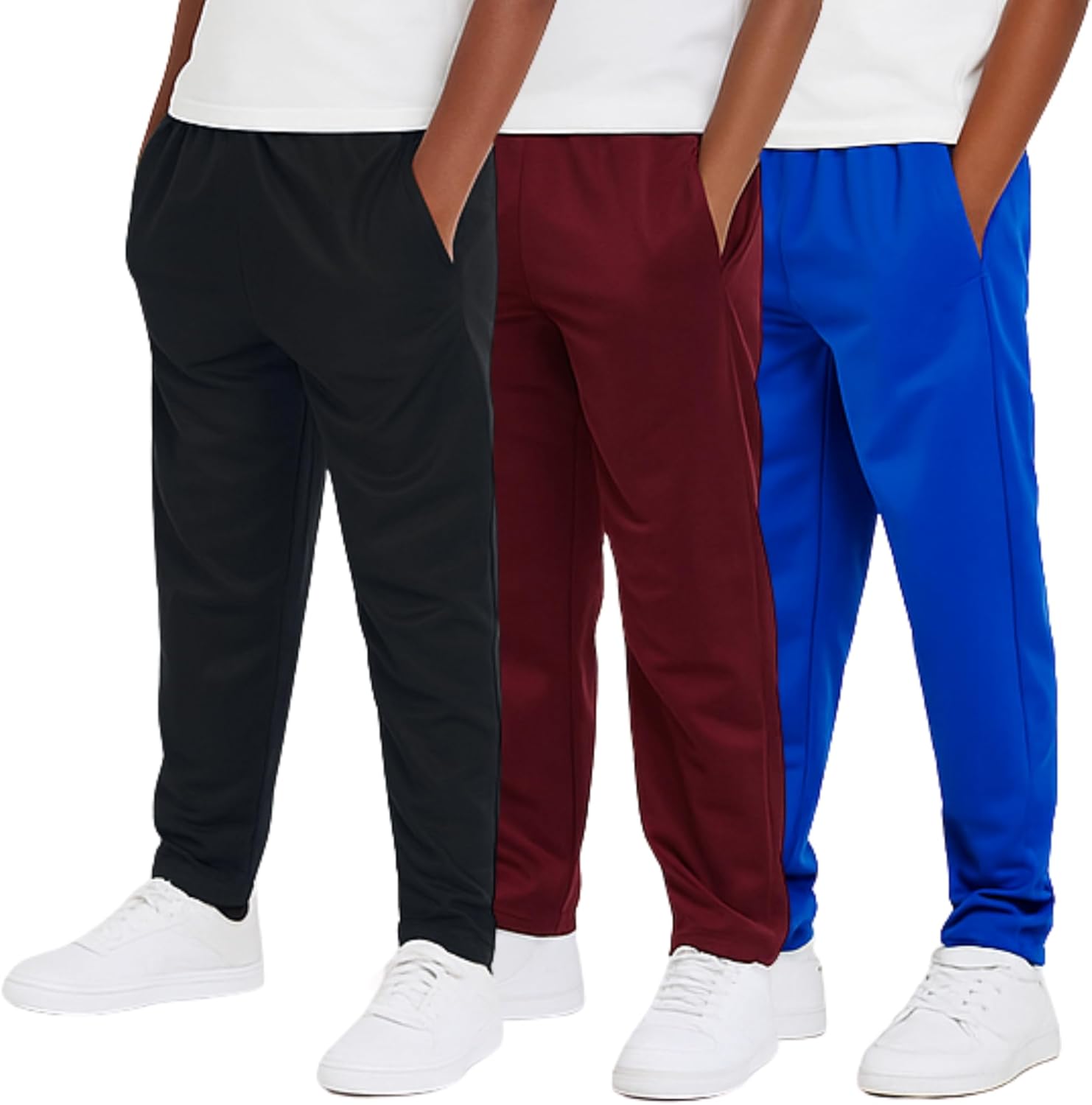Ultra Performance 3 Pack Boys Sweatpants Athletic Tricot Open Bottom Active Track Pants Lightweight Sweat Pants for Boys