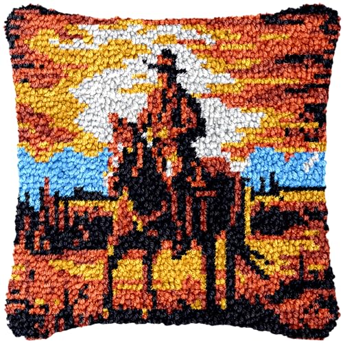 Image of Western Cowboy on Horse Latch Hook Pillow Kit for Adults Throw Pillow Cover with Printed Canvas DIY Hook Crochet Yarn Needle Craft Easy Handmade Cushion for Home Sofa Decoration 43x43cm(8)