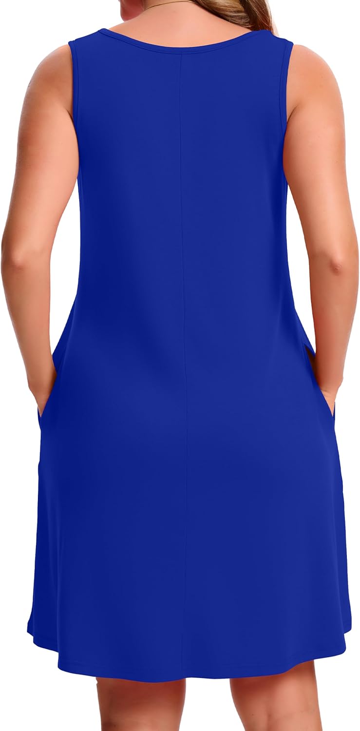 CHICGAL Womens Summer Dresses Casual Sleeveless Loose T Shirt V Neck Sundress Swing Beach Cover Up with Pockets - Image 5