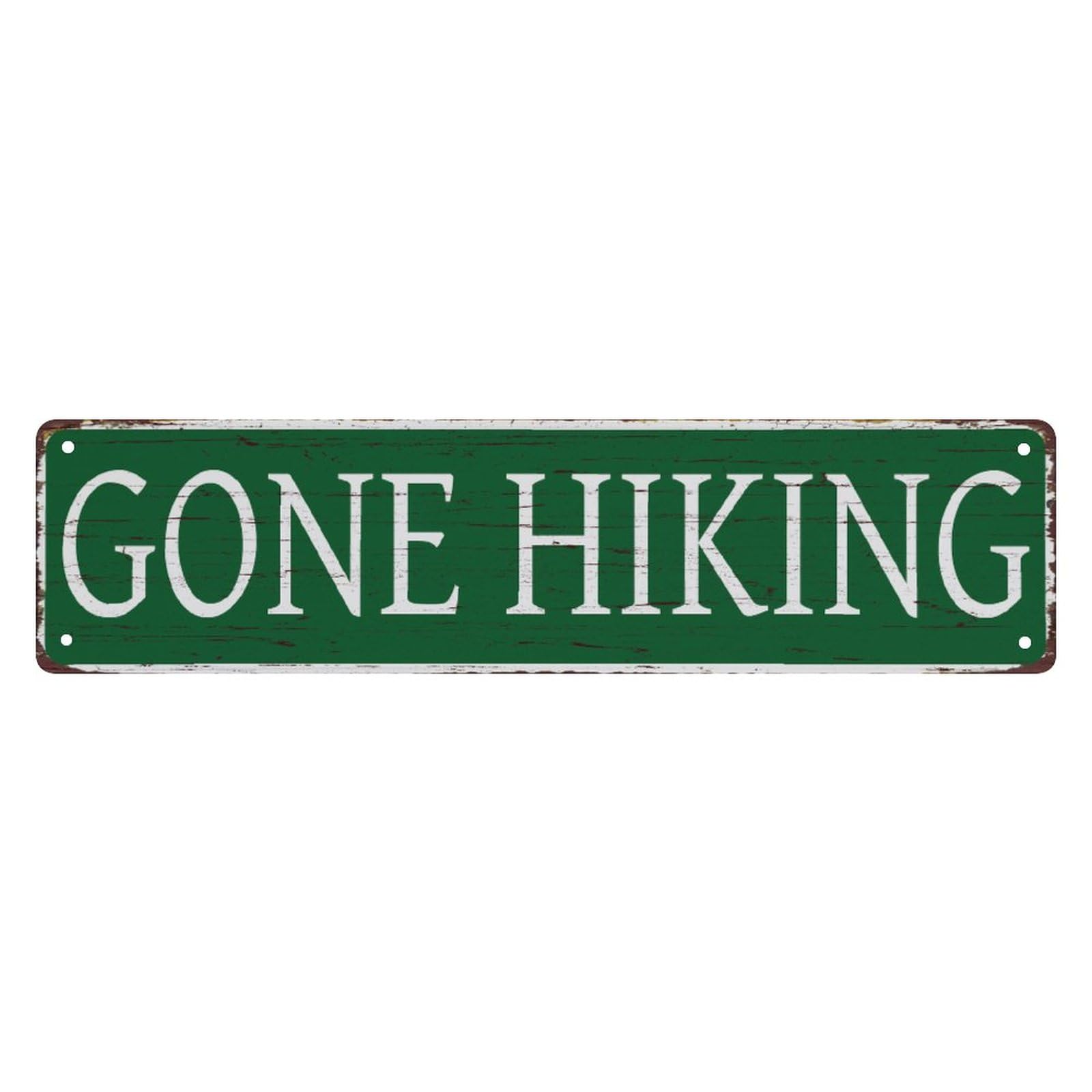 Peiyeety A008 Vintage Metal Tin Sign Decorative Wall Art For Home, Hiking Trail, Rustic Style, Gone Hiking Themed Street Sign, Durable Waterproof Rustproof, Easy To Mount, 4X16 Inch