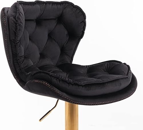 Miniatura 5 de Juego de 2 taburetes de bar giratorios con respaldo curvado y asiento de cojín, sillas de bar ajustables en altura con reposapiés y base de metal,