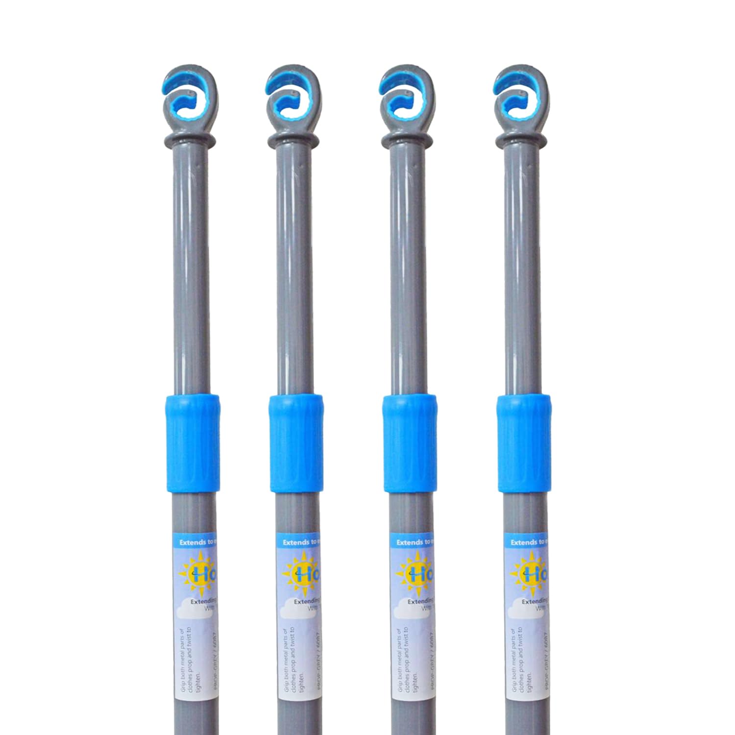 4 X Washing Line Support Poles Heavy Duty Metal Telescopic Clothesline Prop Home Outdoor Garden Extendable Laundry Liner Props 2.4m/7.87Ft