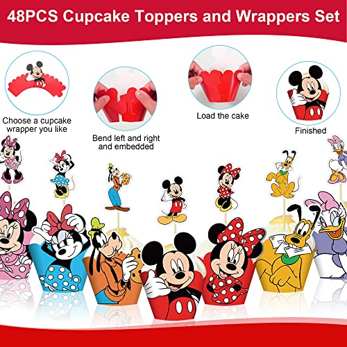 48 Pcs Mouse Cupcake Toppers And Wrappers, Mouse Cupcake Decorations For Kids Boys Girls Baby Shower Birthday Party Supplies, 24 Toppers 24 Wrappers #TOP3