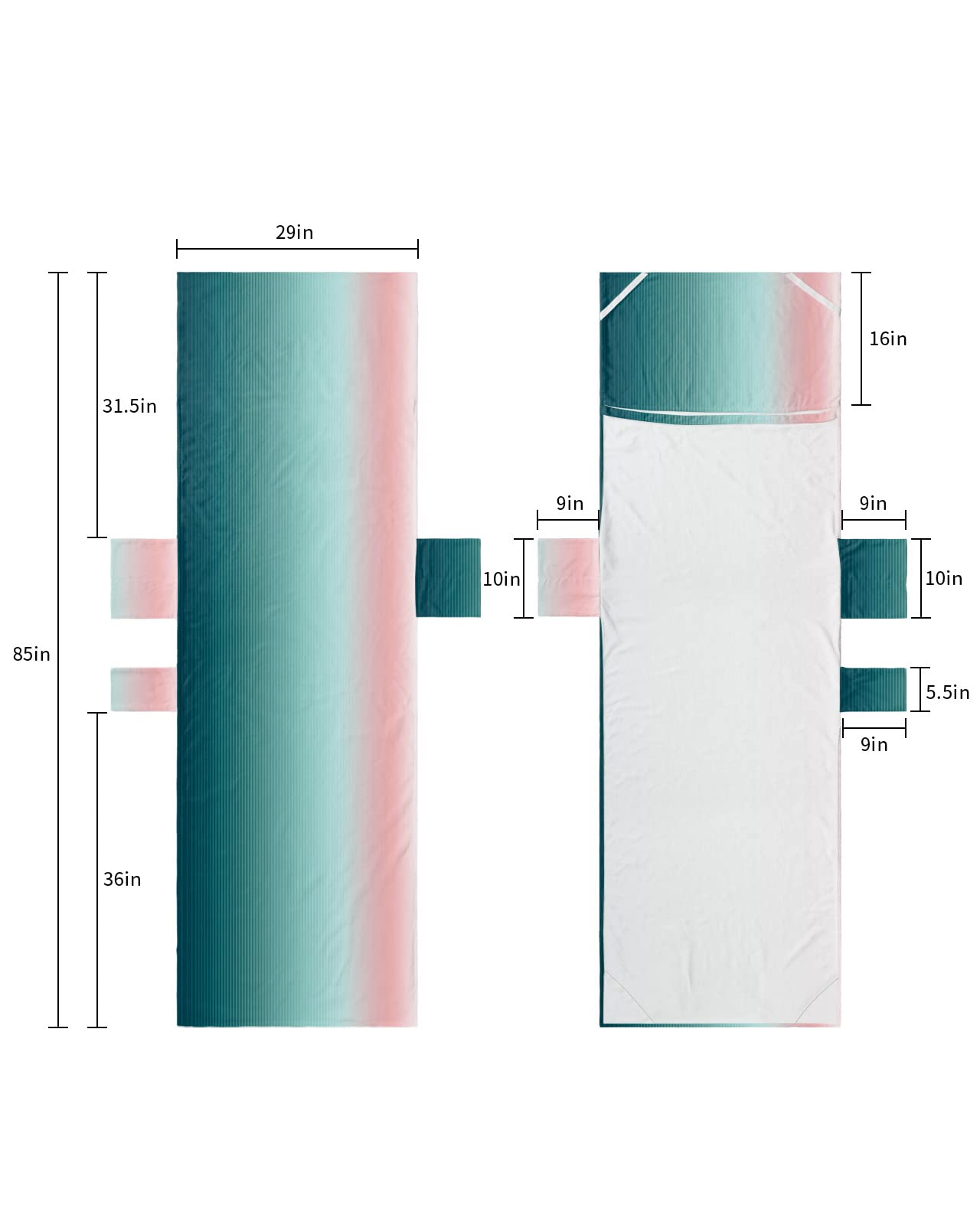 Teal Pink Beach Pool Patio Lounge Chaise Chair Cover Towel with Pockets,Absorbent & Quick Dry Microfiber Towel Cover Bag Summer Travel Accessories for Sunbathing Ombre Striped Abstract Modern Art