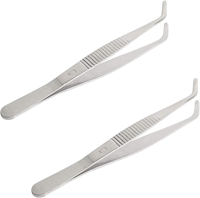Aoje-Link Stainless Steel Tweezers with Curved Serrated Tip Sewing Machine Electronic Repair Tweezers Pliers Multi-Purpose Tweezers Tool Pliers Silver 2pcs