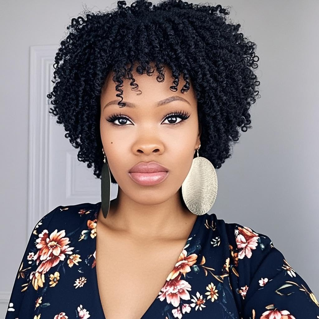 Kinky Curly Wig Human Hair 13x4 Lace Front Wigs 12 Inch Afro Wigs for Black Women Brazilian Remy Hair Glueless Wig Natural Black