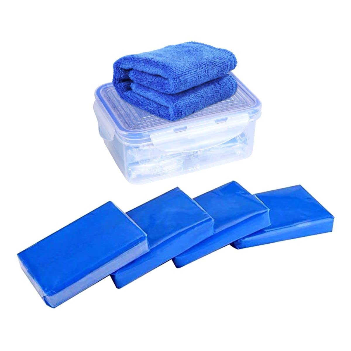 Car Clay Bars Auto Detailing Kit, 4 Pack X 100g Magic Clay Bar with Washing and Adsorption Capacity for Cleaning Oxidation, Scale, Bird Feces, Iron Powder, Towel Included