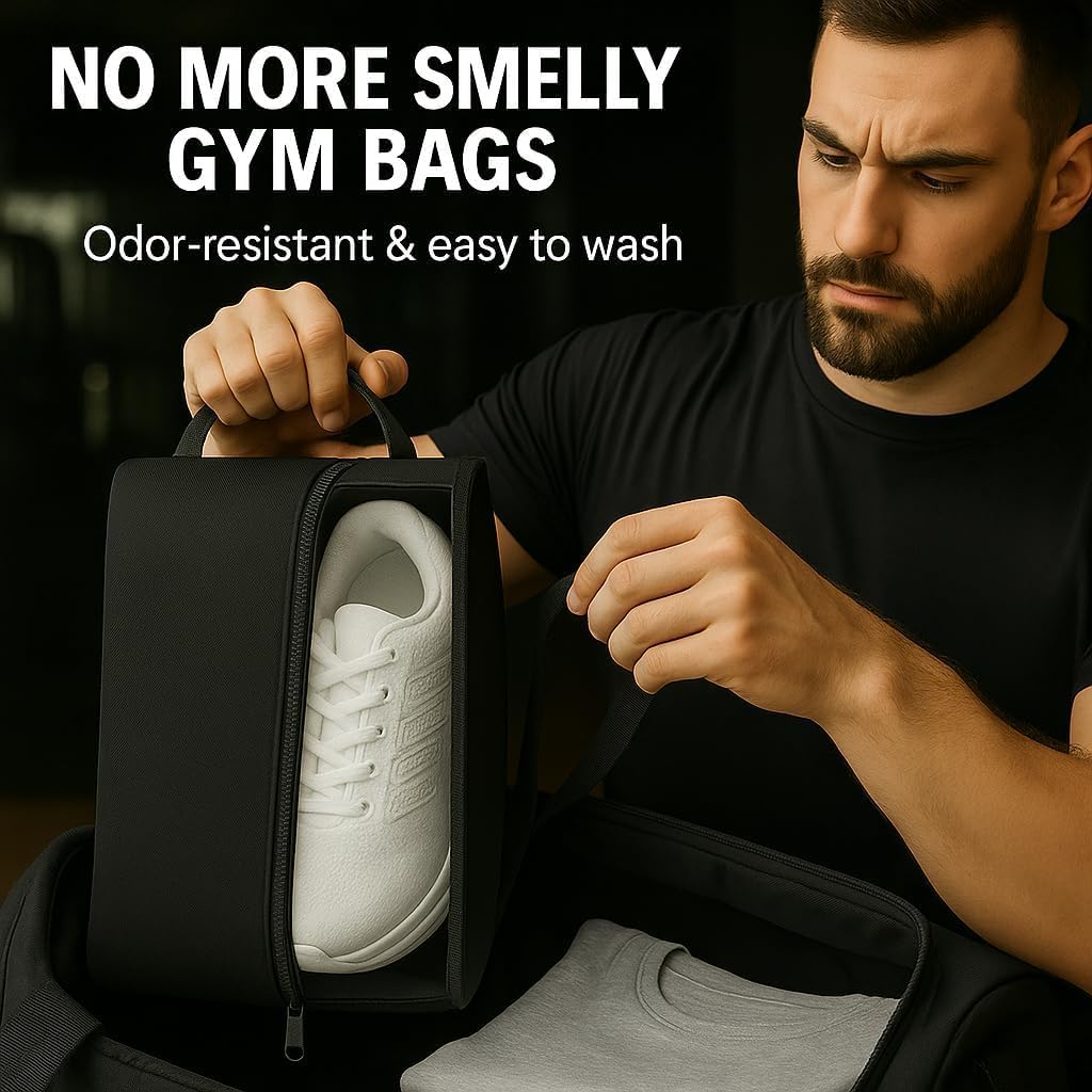Shoe Bag for Travel, Gym & Sports – Water-Resistant Shoe Bag Cover/Pouch with Transparent Mesh Panel, Durable Zipper & Carry Handle – Fits Men’s Size 12 – Keeps Clothes Clean & Odor-Free | Pack of 2