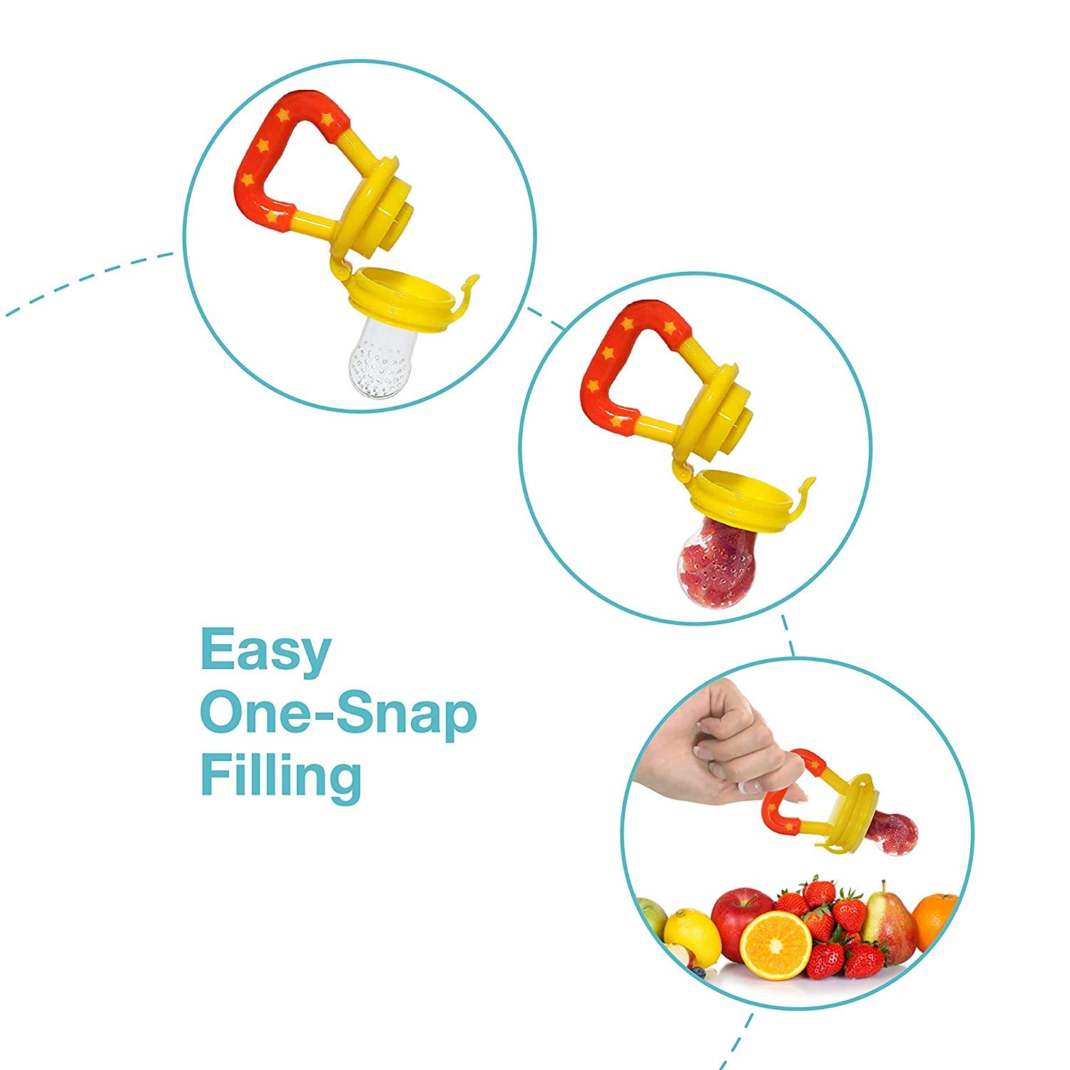 GRAYSEE Baby Safe Silicone Squeeze Fresh Food Feeder Bottle with Food Dispensing Spoon, Infant Food Nibbler Teething Toy Feeding Pacifier, CMB01 Pack of 2 (Yellow) - Image 6 thumbnail