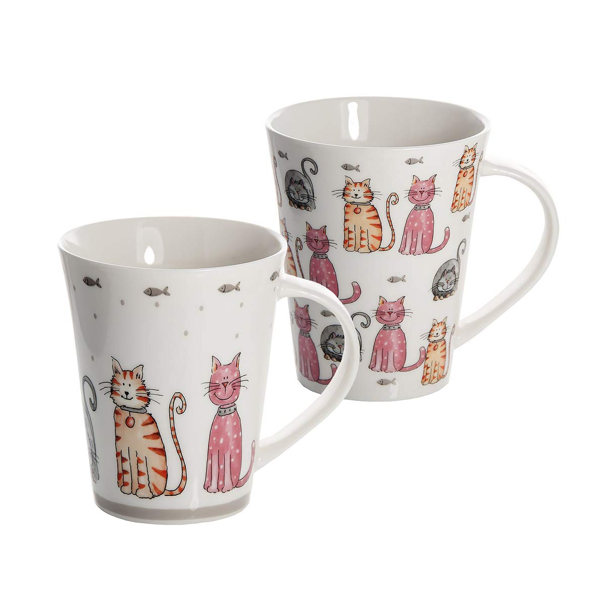 SPOTTED DOG GIFT COMPANYCat Mugs, Animal Themed Coffee Mug Set of 2, Ceramic Tea Cups for Hot Drinks, Microwave Dishwasher Safe, Cute Kitchen Gifts for Cat Lovers Women Men - 12.2oz