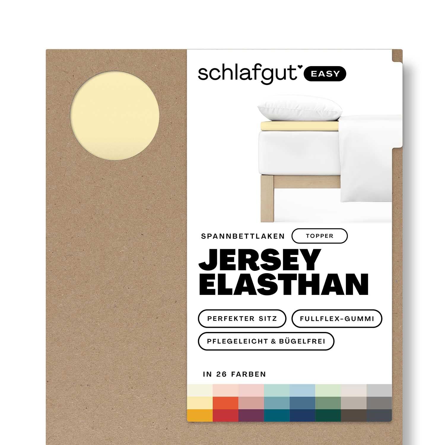 schlafgut Easy Topper Spannbettlaken 180x200 cm Jersey, Yellow Mid | Bettlaken, Spannbetttuch 200x200, 200x220 cm, Gelb, Topper, bis 10 cm Steg, Baumwolle Elasthan, OEKO-TEX