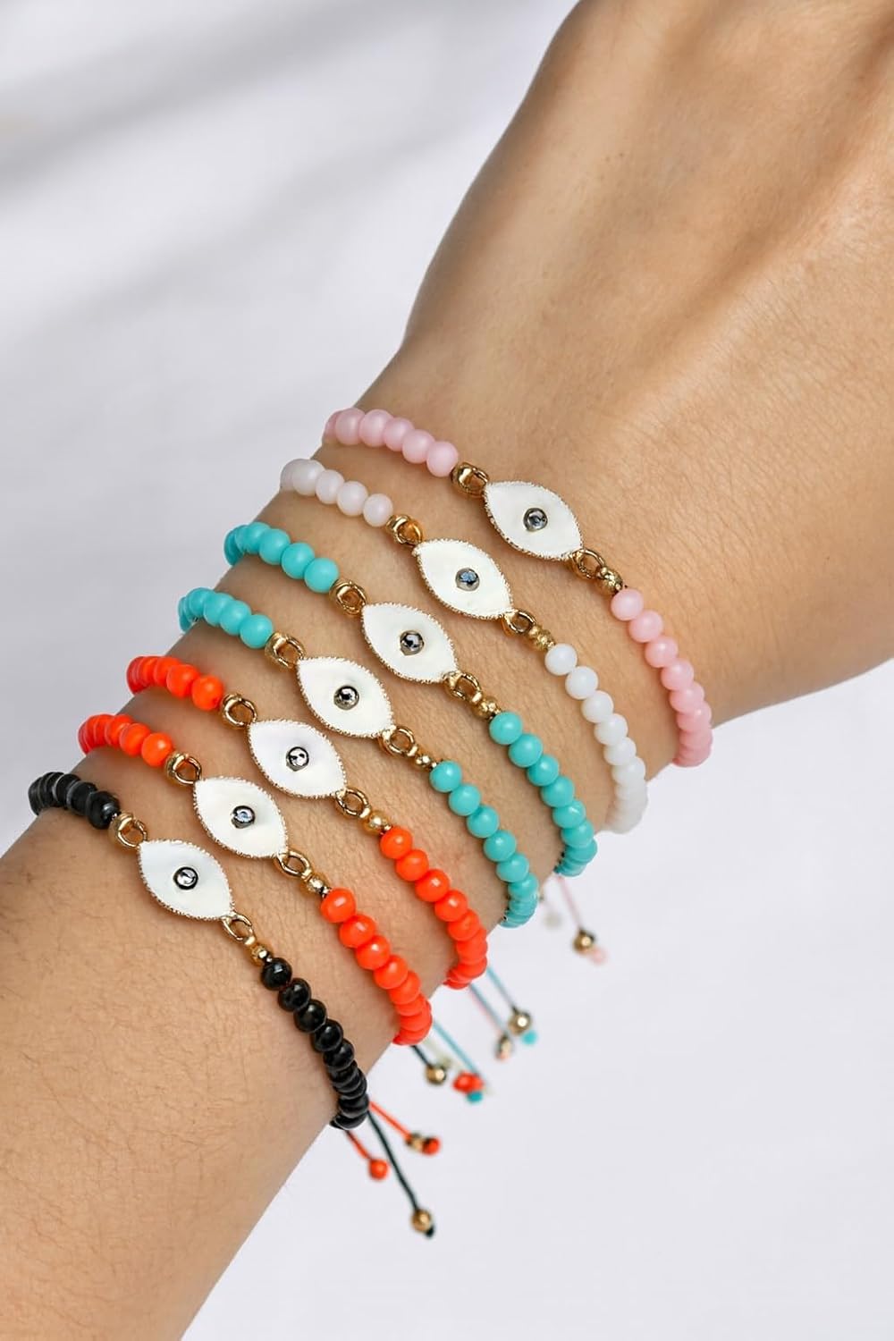 Evil Eye Beaded Bracelets Set, Adjustable String Bracelets for Women, Colorful Fashion Jewelry, 12 Pack - Image 4