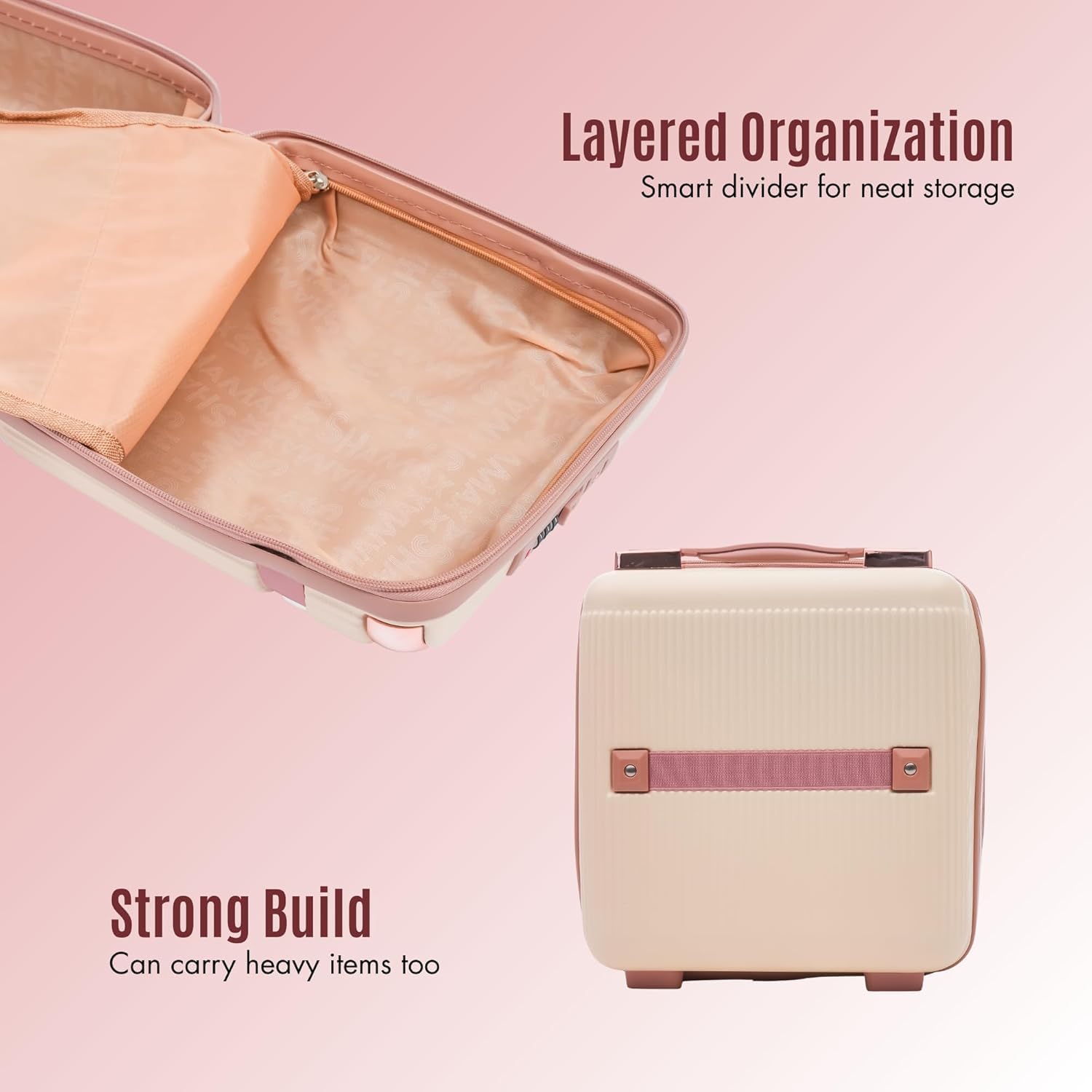 Adson Travel Make up Train Case, Waterproof Portable Hard Shell Cosmetic Case Luggage Mini Suitcase Makeup Brushes Bag Toiletry Organizer Portable Makeup Carrying Case (Caramel Gold) 2