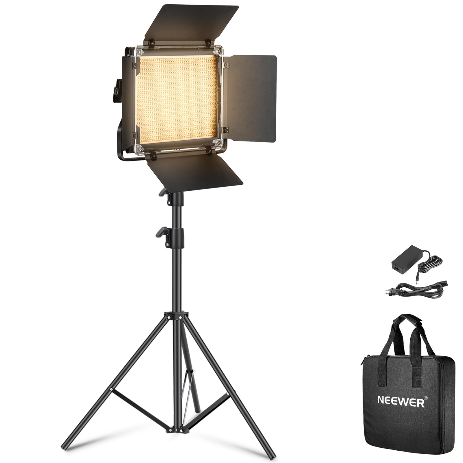 NEEWER 2 Piezas Bi-Color 660 LED de Luz de Vídeo y Kit de Soporte Incluye: (2) 3200-5600K CRI 96 + Regulable Luz con Soporte en U y Barndoor, (2) 75 Pulgadas Soporte de Luz para Fotografía de Estudio