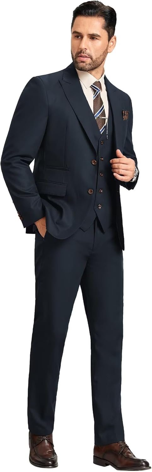 Men 3 Pieces Suits Slim Fit Formal Men Suit Blazer Vest Pants Peak Lapel Suits for Men 1 Button Prom Business Mens Tuxedo