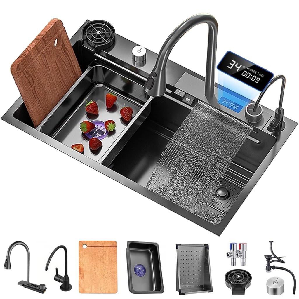 Évier de cuisine en acier inoxydable 304 haut de gamme avec mitigeur digital et accessoires