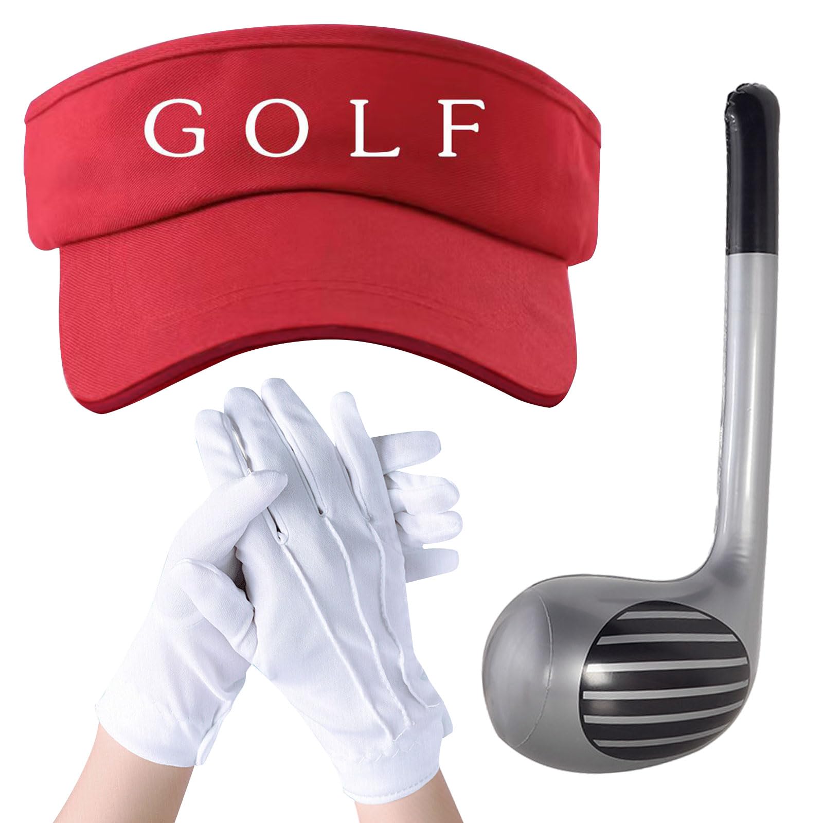 UILYNIU 3 Pieces Golf Fancy Dress Costume Accessories Inflatable Golf Club Red Golf Visor White Gloves