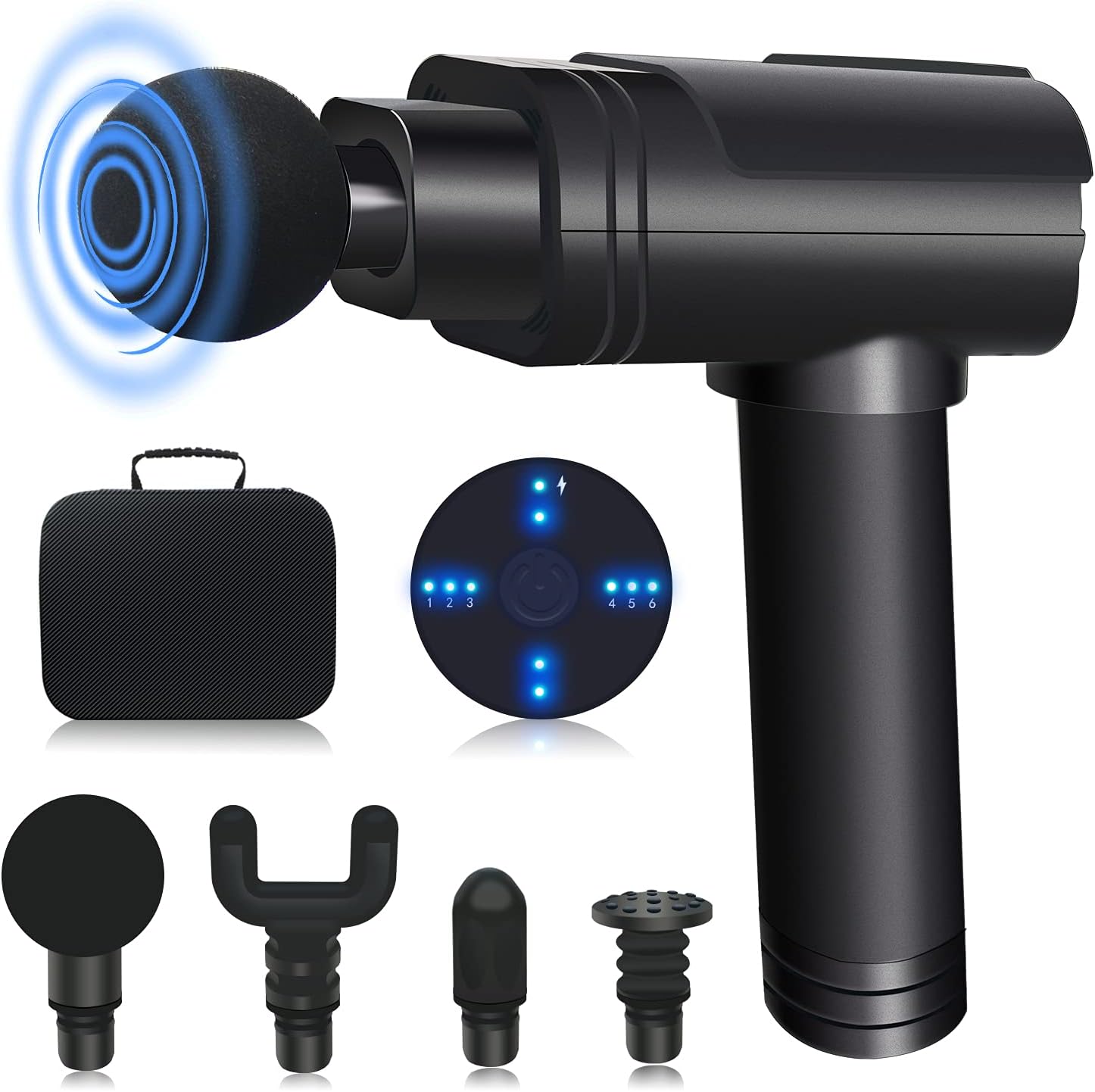 Massage Gun Deep Tissue Muscle Massage Guns for Neck, Percussion Massagers Gun Back Massager Cordless with 24 Speeds 4 Massage Heads,Quiet & Comfortable Relieve Muscle Soreness-Black