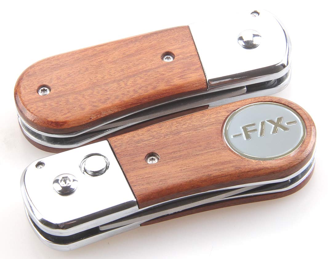 Premium Pitchgabel mit Echtholzbeschlag - Pitchfix de Luxe - ergonomisch - tolles Golfgeschenk für Sie und Ihn