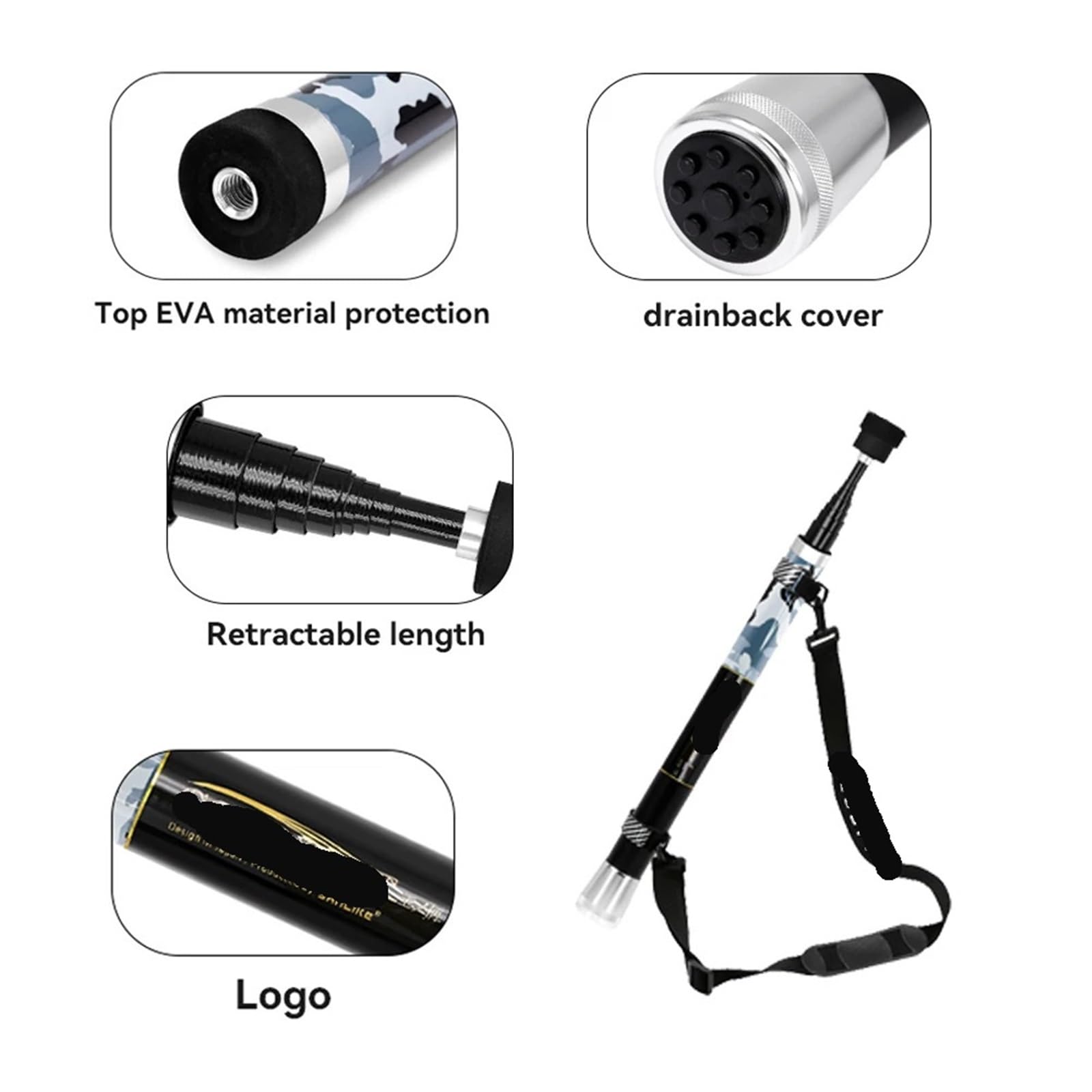 Canna Da Pesca Telescopica Canna da pesca 2.4m/3.0m Estensione telescopica portatile Manico in fibra di vetro Asta da pesca Reti da pesca Strumento da pesca