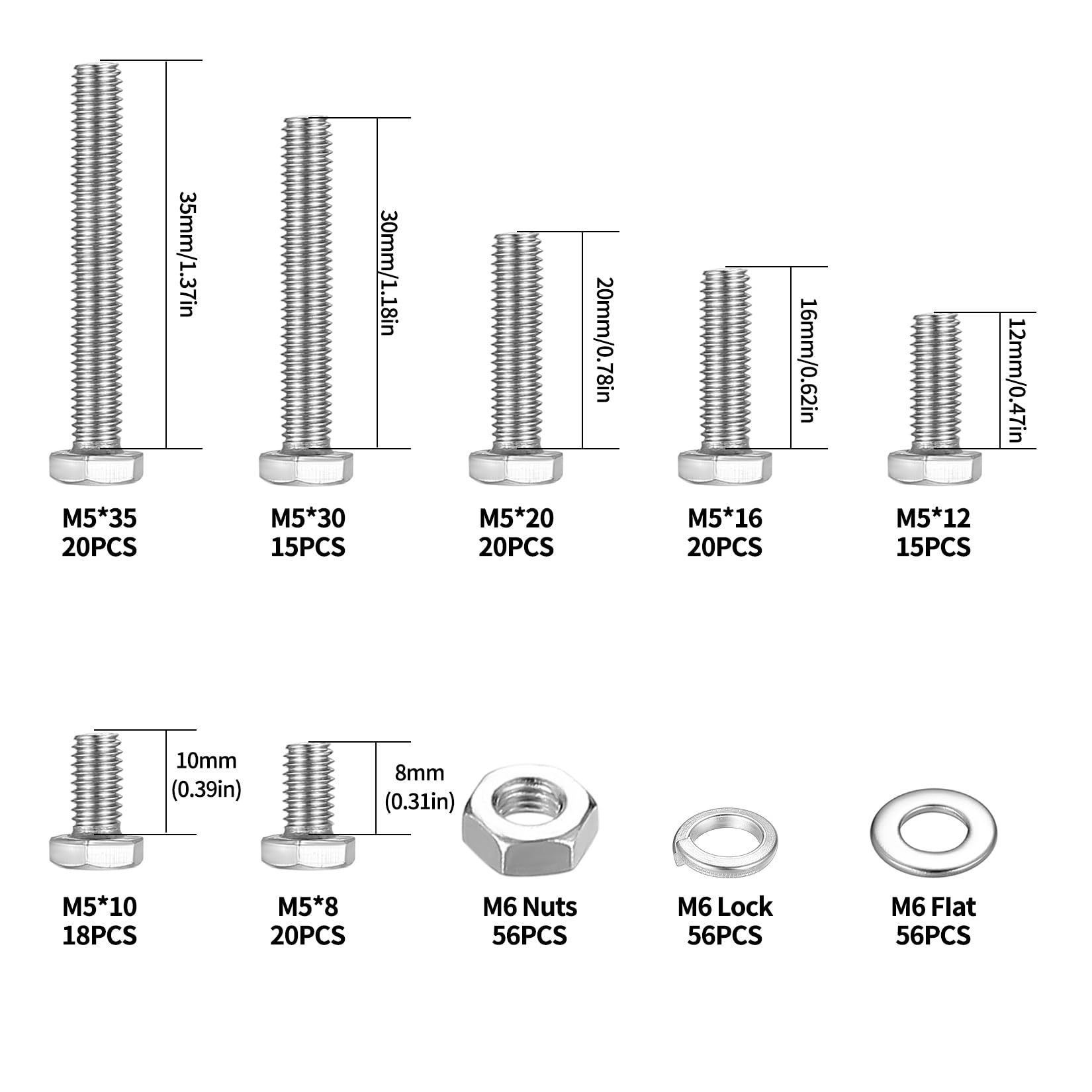 512 Pcs M5 Bolts and Set, M5 Flat Hex Bolts Sets, Metric Assorted Nuts and Screws Assortment - Image 2