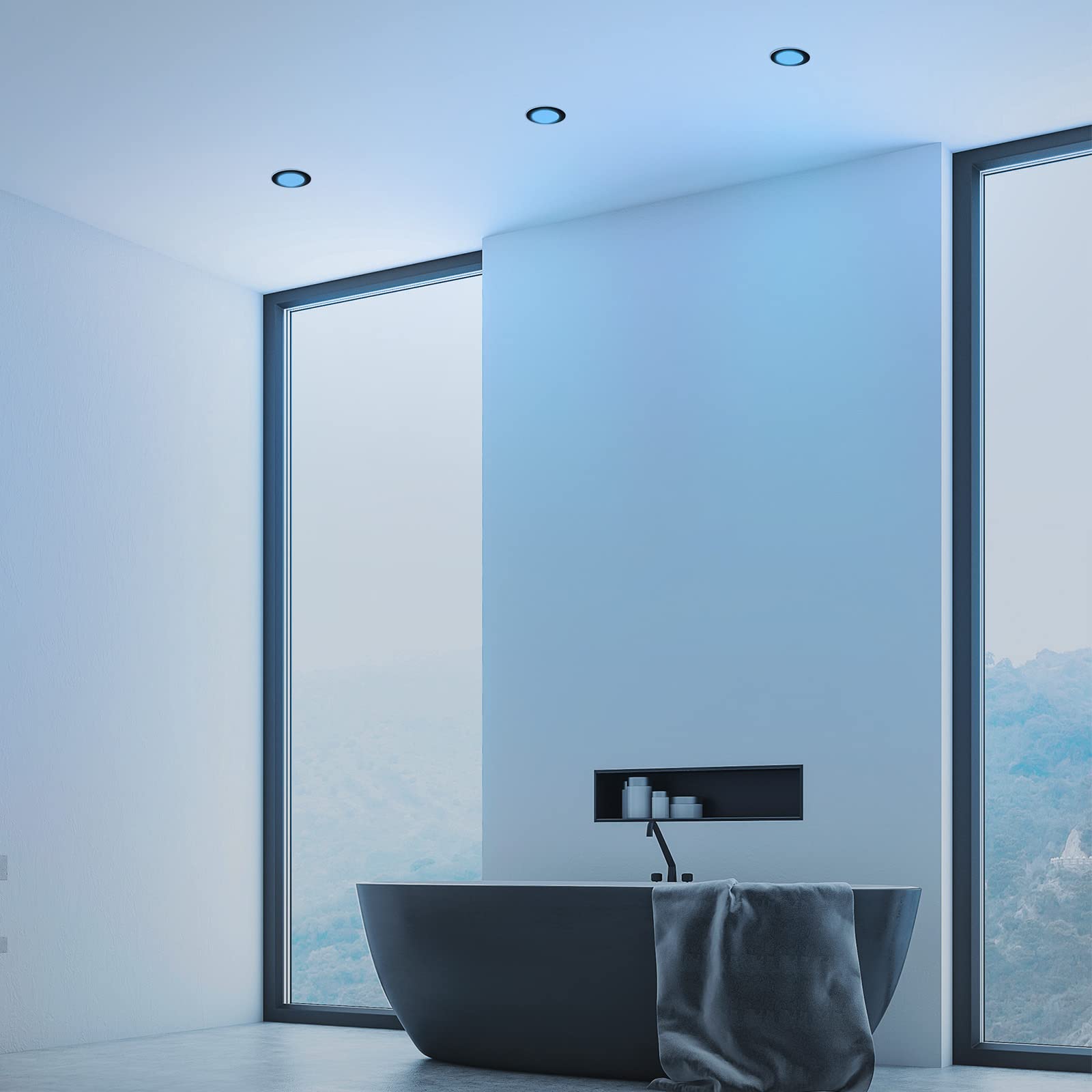BRILONER - Set di 3 luci da incasso LED a soffitto, luci da incasso RGB CCT, faretto da incasso LED per bagno, faretto da incasso per bagno IP65, nero, 92x45 mm (DxH)