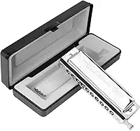 Gaita cromática profissional grau 10 furos 40 tons chave de aço inoxidável resistente com estojo e pano de limpeza para músicos profissionais, banda, iniciantes, estudantes