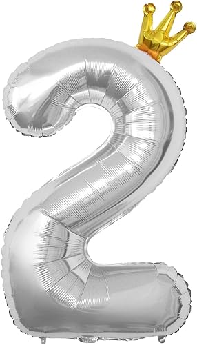 Globo plateado de números grandes con corona, globos de aluminio de Mylar de 40 pulgadas, decoración de fiesta de cumpleaños para primer cumpleaños
