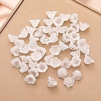 Juimtien 100Pcs White Glass Trumpet Flower Beads - Bellflower Charm Bead Caps for DIY Jewelry Necklaces Earrings Bracelets Crafts