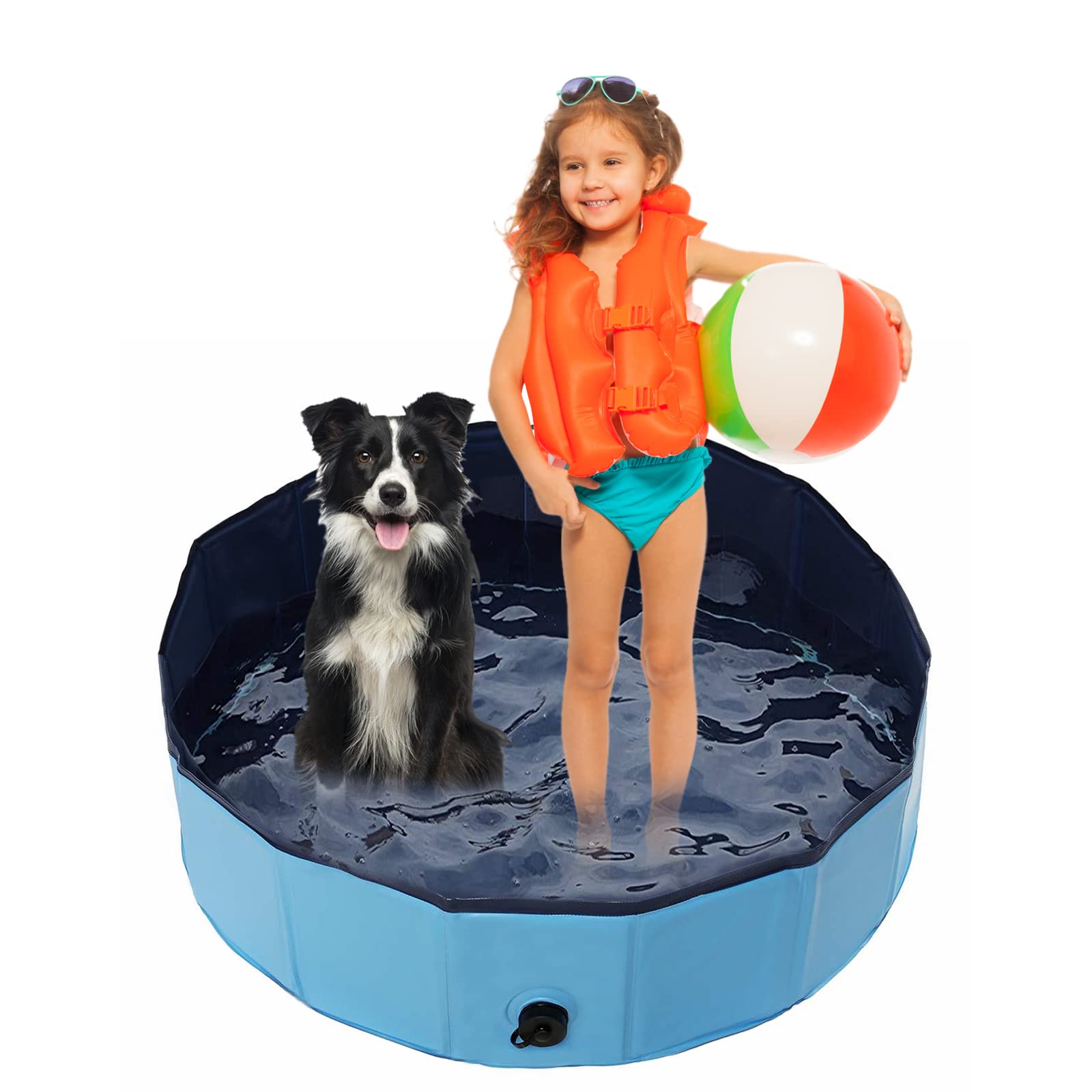 Jsdoin Foldable Dog Pool, Portable Paddling Pool, Pet Kids Bath Swimming Pool, Non-Slip PVC Kiddie Pool for Kids, Dog Cat Bathing Tub For Garden Patio Bathroom(80 * 20cm)