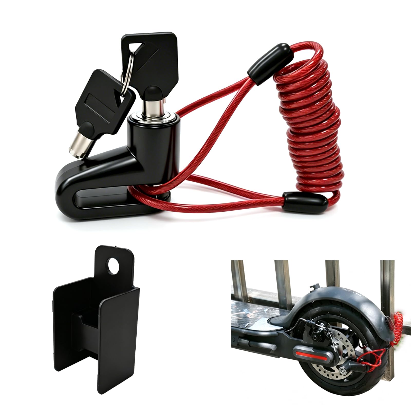 Candado Patinete Electrico, Candado Moto Disco, Accesorios, para Mijia M365, Scooter, Candado para Bicicletas y E-Bikes, Incluye Cuerda de Recordatorio, Seguridad y Resistencia al Agua