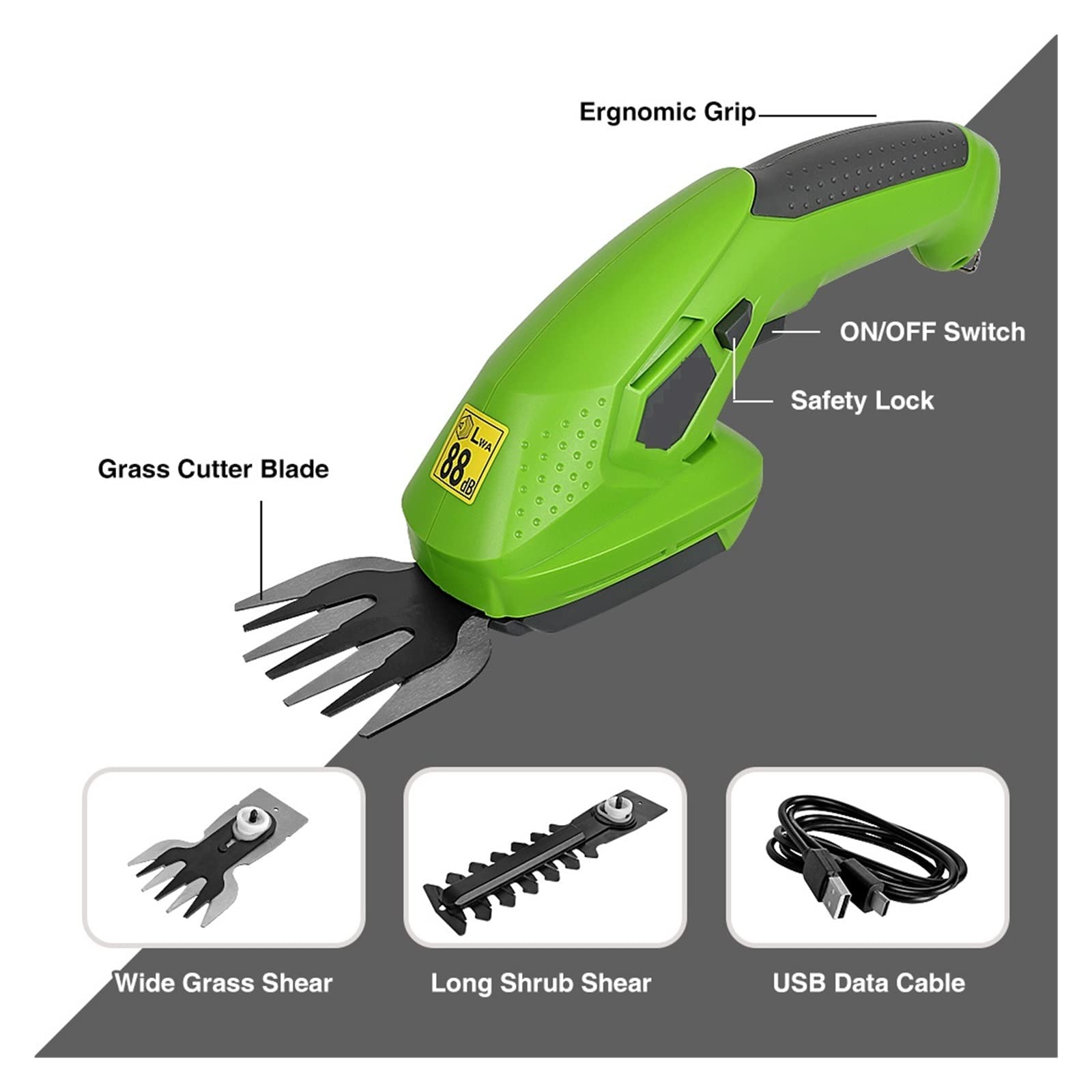 Tondeuse à gazon, 3.6/7.2V 2 en 1 tondeuse électrique Lithium-ion sans fil taille-haie outils de jardin rechargeables taille-haies for l'herbe(7.2V)