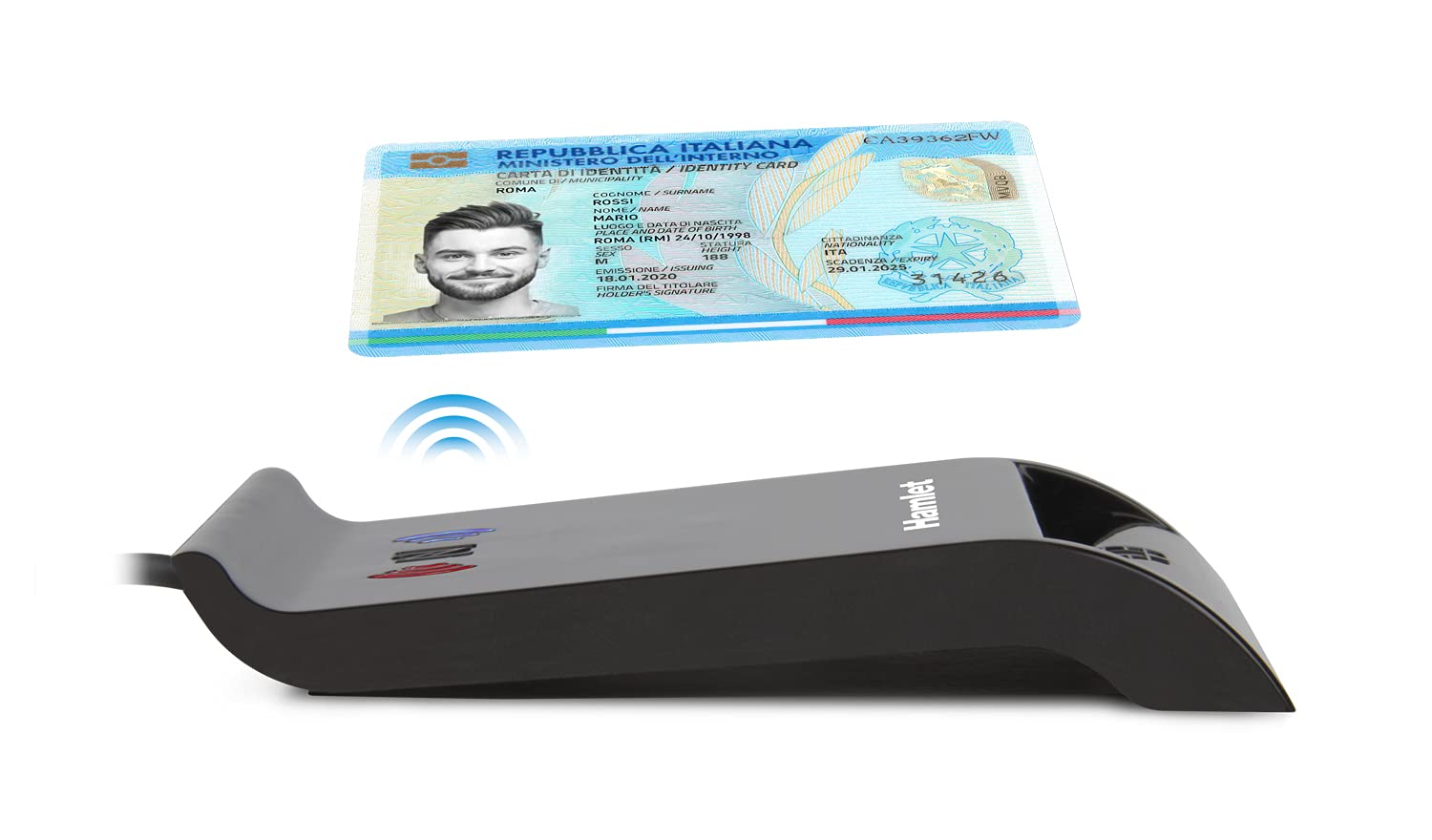 Hamlet HUSCR-NFC - Lector de Tarjetas Inteligentes USB y sin Contacto NFC para Tarjeta de identificación electrónica CIE 3.0